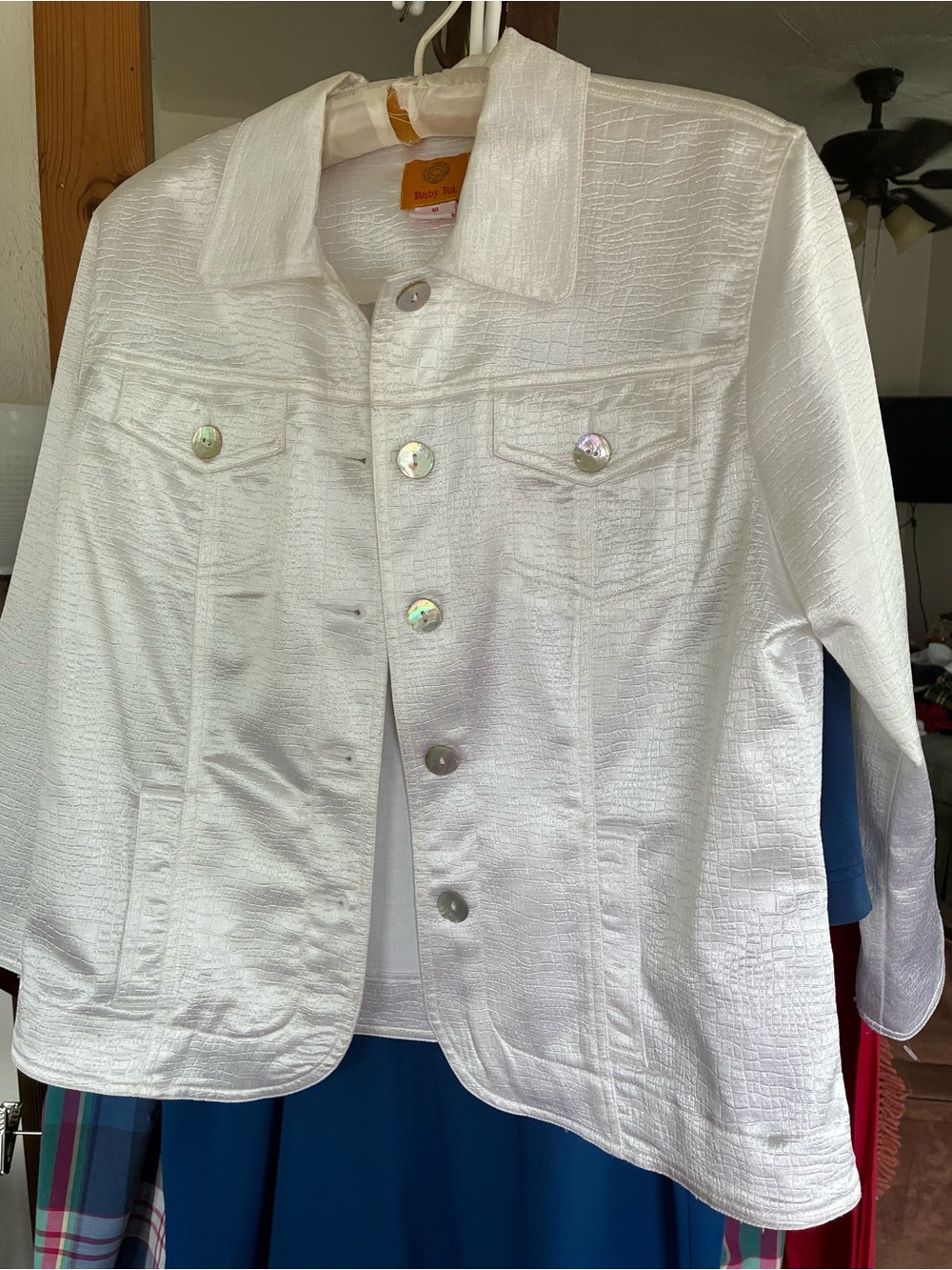 Ruby Road White Textured Button-Front Women's Jacket-10 EUC